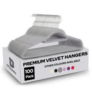 D'Home Non-Slip Velvet Hangers – 100-Pack Ultra-Thin Grey Space-Saving 360° Swivel Hooks