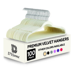 D'Home Velvet Hangers 100-Pack – Non-Slip, Ivory, 360° Hook