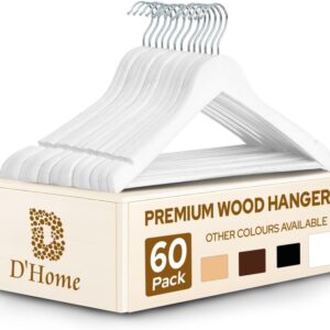 D'HOME Wooden Hangers – 40cm Natural Lotus Wood Coat Hangers with 360° Swivel Chrome Hook, Non-Slip Bar & Notches – A-Grade Quality