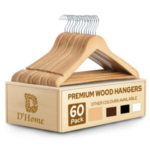 D'HOME 60-Pcs Wooden Hangers – 40cm Natural Wood Colour